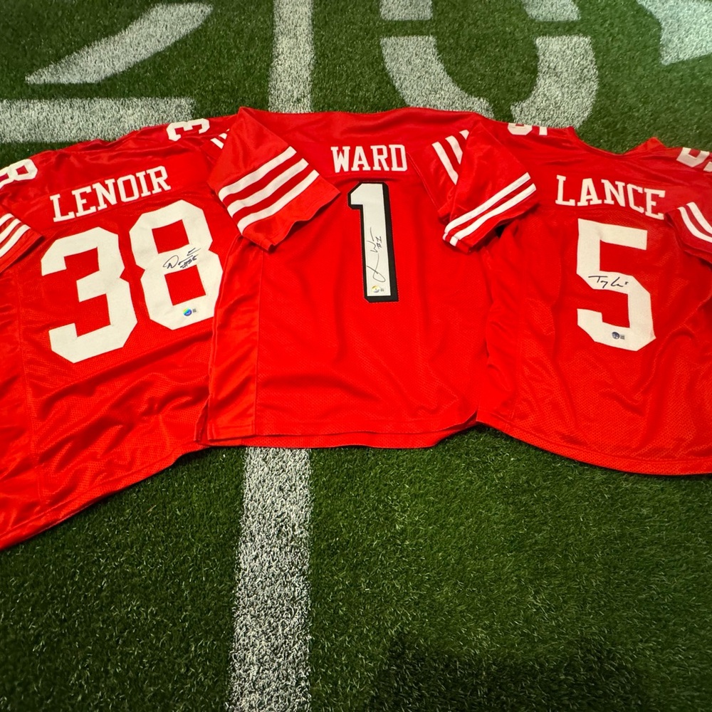 49er lot of 3 autographed 49er jerseys
